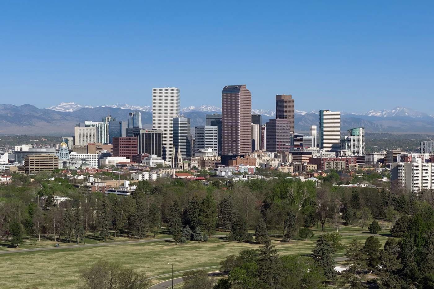 Denver skyline with the Front Range beyond